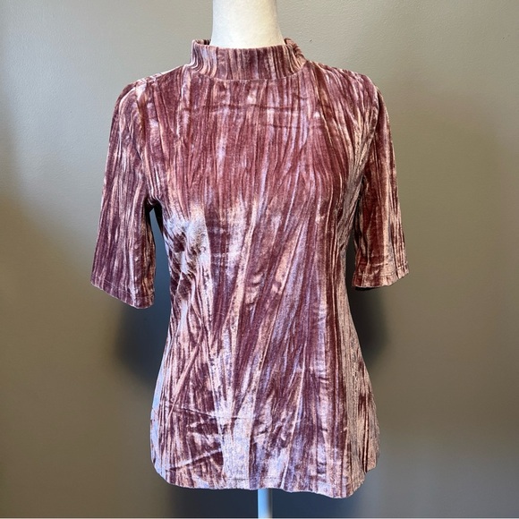 Pilcro Anthropologie Pink Crushed Velvet Velveteen Mock Neck Top Size Small - Picture 2 of 11